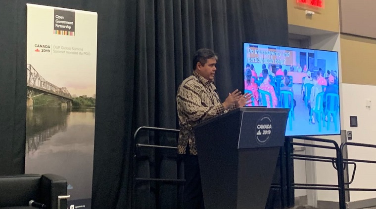 Berbicara pada ‘Open Government Partnership Global Summit’ di Ottawa, Kanada, Jum`at, 31 Mei 2019, Deputi II Kepala Staf Kepresidenan Yanuar Nugroho menyatakan bahwa kepercayaan ini merupakan wujud dari kinerja Pemerintahan Presiden Jokowi. (Foto: Ist)