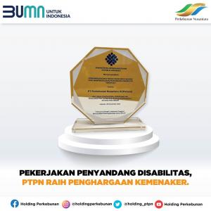 Holding Perkebunan Nusantara Raih Penghargaan BUMN yang Mempekerjakan Penyandang Disabilitas dari Kemenaker