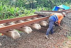 Perjalanan Kereta Api Sempat Terhenti Akibat Penurunan Tanah di Cilacap