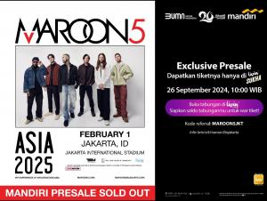 Sugar, Yes Please ! 32.055 Tiket Maroon 5 Live in Jakarta Ludes Terjual di Livin` by Mandiri