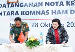 Untuk Peningkatan Kerjasama Pemajuan dan Perlindungan HAM, Panglima TNI dan Ketua Komnas HAM Tanda Tangani MoU