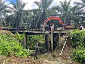 Hidupkan Kembali Akses Perekonomian Warga, Satgas Yonif 131/BRS Perbaiki Jembatan di Keerom