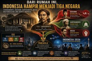 DARI RUMAH INI, INDONESIA HAMPIR MENJADI TIGA NEGARA TJOKROAMINOTO, SOEKARNO, KARTOSUWIRYO, MUSSO, DAN PERGULATAN JIWA BANGSA INDONESIA 