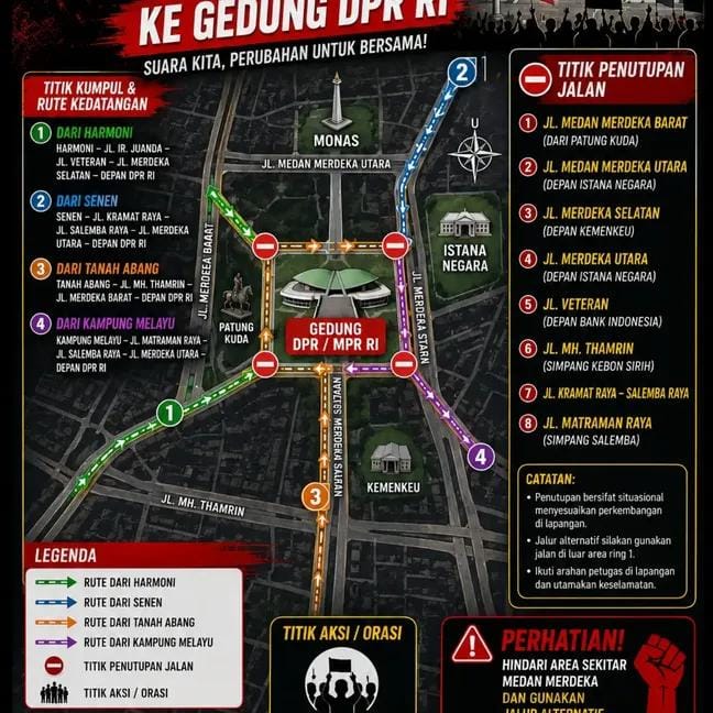 Daftar Jalur Alternatif Saat Demo 27 Agustus 2026 di Jakarta