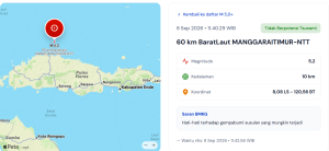 Flores Kembali Diguncang Gempa M5,1, BMKG Catat 13.591 Gempa Susulan Sejak 15 Agustus