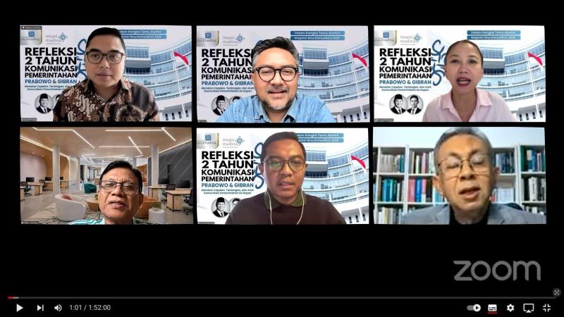 Universitas Paramadina menggelar forum diskursus publik melalui Webinar bertajuk "Refleksi 2 Tahun Pemerintahan Prabowo-Gibran: Evaluasi Komunikasi Pemerintahan".  (Foto: Humas Paramadina)